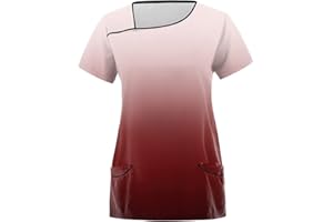 OUMSHBI Kasack Pflege Berufsbekleidung Damen Farbverlauf Medizinische Arbeitskleidung Abfallende-Schulter Laborkittel Damen Kurzärm Altenpflege mit Taschen Kittel Pflegebekleidung Kasacks für Frauen