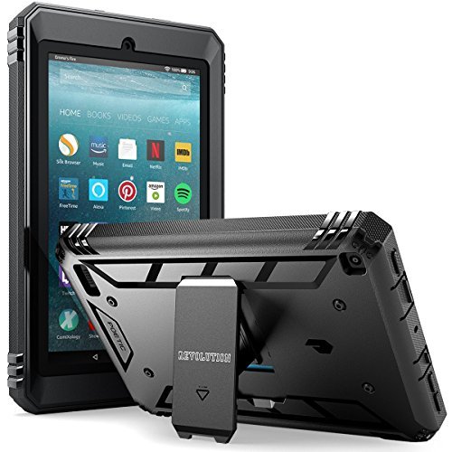 Poetic Revolution Fire 7 (2017) Heavy Duty Hart Schutz Hybride Hülle mit Schirm Schutz für Amazon Fire 7 (2017) Schwarz