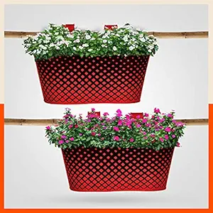 Patio by Bathla - Dia Hanging Metal Pot Holders/Planters for Balcony/Garden |Corrosion Resistant with Detachable Double Hooks |Red - Set of 2