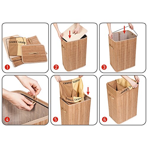 Tatkraft Dakota Groß 72L Wäschekörbe – Bodenkorb aus Bambus mit zwei Fächern für Helle und Dunkle Wäsche - 5