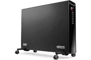 De'Longhi HX65L22 Slim Style TermoConvettore Elettrico, Silenzioso, Tecnologia Ceramica, TIMER 24H, 3 Livelli di Potenza, Sistema Anti-Ribaltamento, Funzione ECO-PLUS, per Ambienti fino a 65m³, Nero