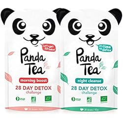 Panda Tea - Thé et Infusion Detox Cure Minceur Bio - 56 Sachets/Infusettes Coton - Challenge 28 jours - Certifié Biologique