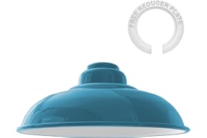 LEDSone Easy Fit Lampada a sospensione industriale in stile vintage Paralume in metallo con piastra riduttrice (E27), paralume per lampada a sospensione per camera da letto, soggiorno. (Blu)