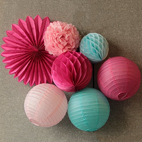 SUNBEAUTY 7er Set Rosa Pink Blau Kombination Feier Dekoration - 2