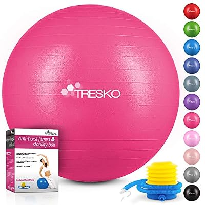 TRESKO® Ballon de Gymnastique | Anti-éclatement | Boule d'assise | Balle de Yoga | Balles d'exercices Fitness | 300 kg | avec Pompe à air | Rose | 65cm