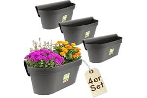 ‎GARPET GarPet 4er Set Geländerkasten Balkon mit Wasserspeicher Blumentopf Zaun Blumenkasten Geländer Balkontopf Balkonkasten