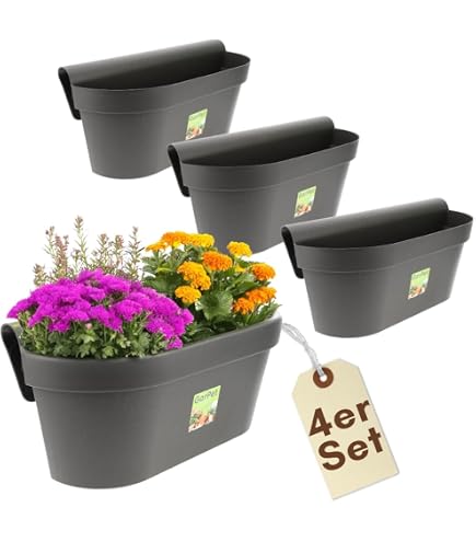 Blumenkasten fr Balkongelnder  Blumentopf mit Clips fr runde & eckige  Gelnder bis 6 cm  UV-bestndig, formstabil  mit Ablauf  2 Gren, 3  Farben  Balkon Pflanzkbel (3x Braun, 40x27cm) : Amazon.de: Garten