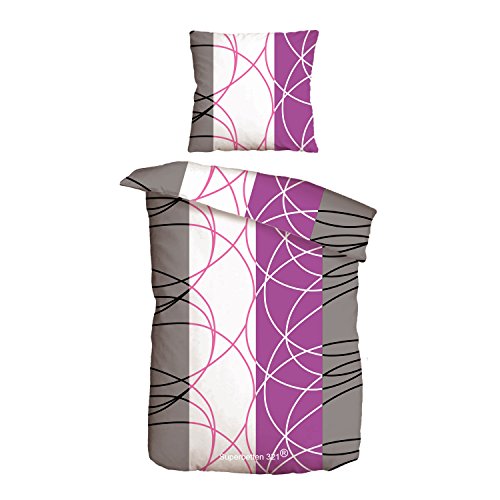 TOP Bettwäsche Garnitur 2-4 teilig Microfaser oder Baumwolle mit RV ✔135×200 ✔155×220 ✔200×200 (135x200cm Lila Weiss (4 tlg.) - 2