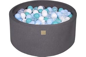MEOWBABY Piscina di Palline per Bambini - Tondo 90x40cm Piscine con 300 Palline Colorate, Cotone, Grigio Scuro: Bianco/Trasparente/Turchese/Blu Baby