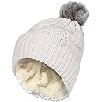 HEAT HOLDERS - Ladies Chunky Ribbed Cuffed Thermal Winter Pom Pom Bobble Beanie Hat with Fleece Lining