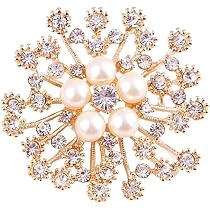 Broche Flocon De Neige Strass Et Perles Pour Vêtement - Déco De Noël Homme Femme - Or Et Argent, Livrée Avec Boîte Cadeau