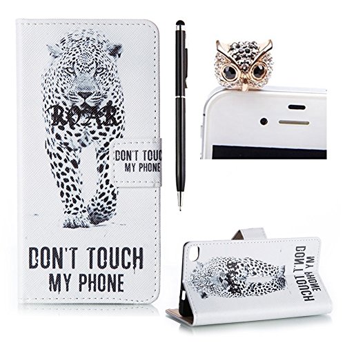 SKYXD Huawei P8 Hülle Leder Leopard Muster Folio Klappbar Handy Tasche Schutzhülle [Magnet / Brieftasche Kartenfach / Standfunktion] Klapphülle mit [Handyanhänger + Eingabestift] Zubehör Set für Huawei P8 Case Bookstyle Flip Leather Cover With [Stylus and Dust Plug]