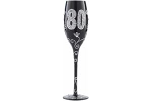 FRAMAN Bicchiere da Cava (Champagne) per regalo di compleanno originale, inciso i numeri delle età (80 anni nero)
