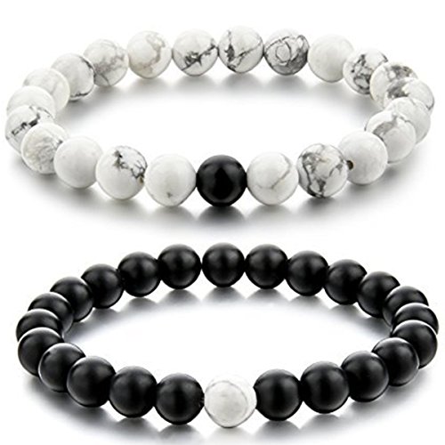 GARYOB Paar Armband Entfernung Pärchen-Armbänder Schwarz und Weiß ein Paar Partner Howlite 8mm Beads