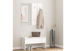 Myheimly Garderoben-Set, Wandgarderobe mit Bank Spiegel 2 Garderoben, Flurbank mit viel Stauraum, Garderobe Flurgarderobe, Weiß Holzwerkstoff