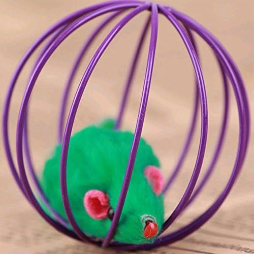 Uminilife 2 pcs Pet Cat Kitten Funny Interactive Playing Toy Ball Fake Mouse in Cage