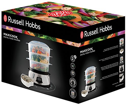Russell Hobbs 23560-56 MaxiCook Digitaler Dampfgarer mit programmierbarem Verzögerungstimer, drei Dampfgarbehälter und Reisschale, 10,5 L, 1000 W, edelstahl, silber / schwarz - 2