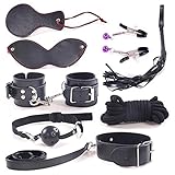 Samber 8PCS Per Set Handcuffs Restraint Kit Adult Sexy Black Leather Special Spouse Flirting Handcuffs Toy