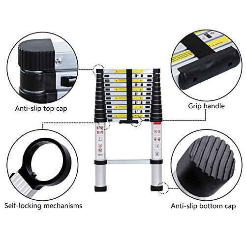 Lifewit Teleskopleiter 3.8m Multifunktionsleiter Ausziehbar Anlegeleiter Leiter Stehleiter Klappleiter aus Aluminium - 4