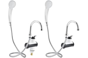 HEADERBS Dispensador de agua fría y caliente instantánea Calentador Grifo de calefacción Pantalla de temperatura Cabezal de ducha para cocina Baño(Plata)