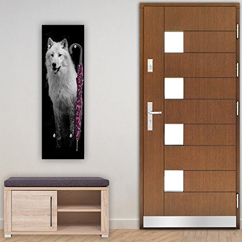 Feeby, Deco Panel Aufhänger, Kleiderhaken, Wandgarderobe, Garderobe, Wandecor Bilder mit hänger, 5 haken, WOLF, TIER, SCHWARZ-WEIß