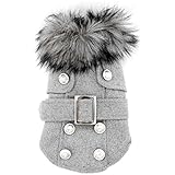 Pet Katze Hund Kleidung europäischen aus Wolle Pelzkragen Mantel Kleiner Hund Katze Haustier Kleidung Kostüm hellgrau L