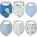 Bebedou Lovely Cotton Embroidered Bandana Bibs 6 Pack newborn gift pack super absorbent drool bibs , baby shower gifts , boys , girls, unisex (blue pack)