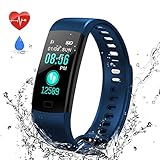 Fitness Armband, HIFINY Wasserdicht IP67 Fitness Tracker Pulsmesser Aktivitätstracker Smart Armbanduhr Schrittzähler mit Herzfrequenz Schlafmonitor (Blau)