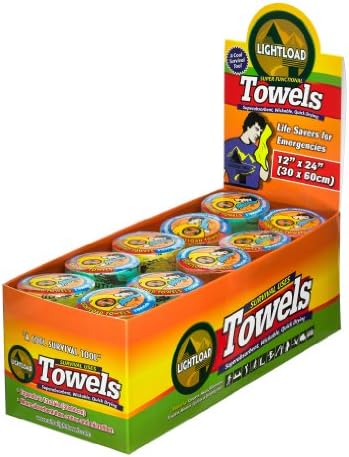 The Compact Towel Superb Multi tool, Reusable, Biodegradable, Weighs only 16 grams, Quick Dry, Waterproof Packaging, Super Absorbent, Antibacterial, Soft, Perfect for all Outdoor Activities- 50 Piece Gift Box 30x60cm Lightload Towels