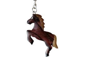 JA Horse - Holz Schlüsselanhänger Pferd Pferdchen Pony Reiten Tier handgemacht (springendes schwarzes Pferd)