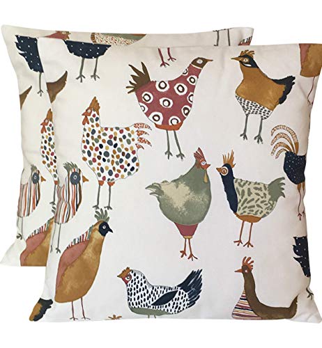 CUSHIONS2U 2 x 16 (40cm x 40cm) Prestigious Harriet Funky Chicken Vintage Red Green navy Blue Cushion Covers
