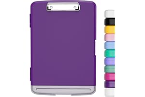 Hnogri Kunststoff-Klemmbrett mit Aufbewahrung, Hochleistungs-Clips, Klemmbrett-Aufbewahrungsbox, geringes Gewicht, glattes Schreiben für die Arbeit, Größe 14 x 9,6 x 1,2 Zoll (lila)