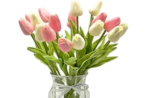 HEPENG EasyLife 32 cm, 20 pezzi e 2 colori per set, bianco e rosa, fiori artificiali, tulipano, decorazione per matrimoni, interni ed esterni, cucina, ufficio, caffetteria, decorazione per la casa