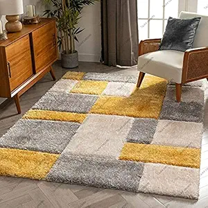 TAUKIR CARPETS, Handmade 3D Edge Collection Microfiber & Polyester Silk Touch Rugs, Size 3x5,feet Colour- Golden