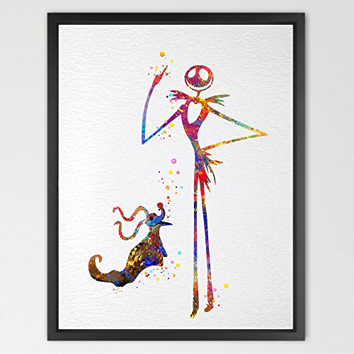 Dignovel Studios A4 Jack Skellington and Zero The Nightmare Before Christmas Watercolor Halloween Wall Artwork Birthday Gift Art Home decor N402