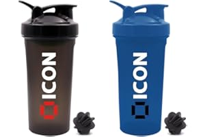 ICON Nutrition Classic Protein Shaker Bottle, 600ml Protein Shaker (Black and Blue)