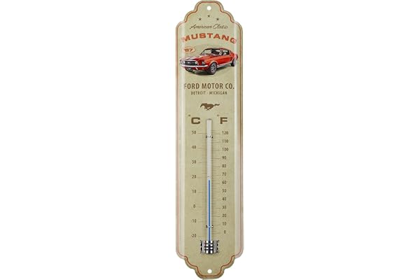 Nostalgic-Art Thermomètre rétro, 7 x 28 cm, Ford Mustang – GT 1967 Red – Idée de cadeau pour fans de Ford, en métal, design vintage