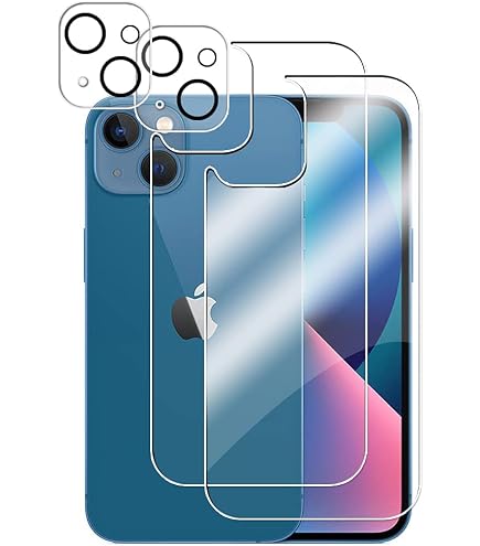 Pellicola In Vetro Temperato Per IPhone 13 – Kit 2+2: 2 Protezioni Schermo E 2 Pellicole Posteriori, Durezza 9H, Installazione Senza Bolle