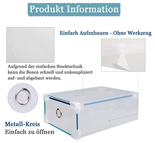 Stapelbar Schuhbox Set 10x Schuhboxen Schuhkasten Schuhkarton Schuhschachtel Aufbewahrungsboxen Schuhaufbewahrung Schuhaufbewahrungsboxen Schubladen Multizweck Transparent L30xB18xH10cm - 5