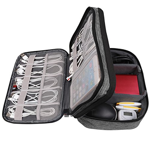 BUBM Mehrfachfunktion Kabelorganiser Tasche Reisetasche mit Doppelschichten für Elektronische Zubehöre wie Netzteil, Maus und USB Stricks(Mittel, Denim Grau) - 6
