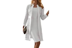 GOOLECRIMP Mujeres Elegante Dos Piezas Traje de Trabajo Conjunto Vestido Sin Mangas Liso y Encaje Hollow out Cardigan Conjunto de Vestido de Fiesta de Novia