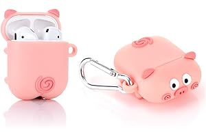 YIGEYI Silikonowe etui Kompatybilne z Airpods 1 i 2 Funny Cute 3D Cartoon Cover [Seria w Pozycji Leżącej] (Rumieniec Piggy Roll)