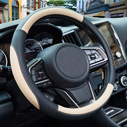 ZATOOTO Lenkradbezug Auto, Lenkradbezug Leder, 37-38cm, Anti Rutsch, Universal, Beige