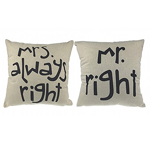 2x Luxbon Leinen Kissenbezug Kissen Fall Sofa Taille Throw Cover Pillowcase Huelle Couch Stuhl Auto Haus Deko Mr. Right & Mrs. always right 45 x 45 cm