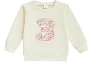 MAHUAOYIXI Baby Girls Birthday Outfits Sweatshirts for Kids T Shirt Long Sleeve Crew Neck Floral Number Letter Embroidery Tops Toddler Clothes Birthday Gift for Girls