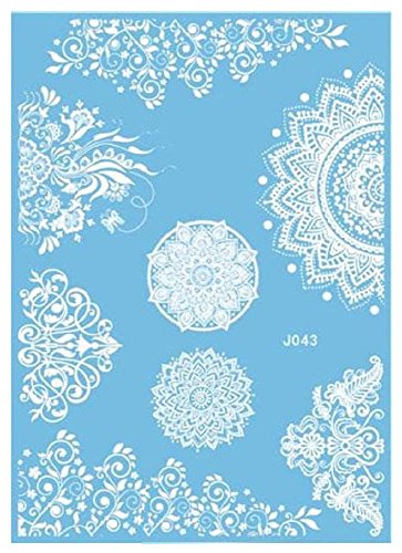 J043 - Fake Tattoo for the body - Arms - Ankles - Wrist - Leg - Leg - Shoulder - Back - Tribal - Greek - Flowers - Floral - Ethnic - White