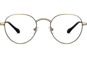LENSKART BLU | Zero Power Bluecut & Antiglare Computer Eyeglasses | Gold Full Rim Round | For Men & Women | Small | LB E14131