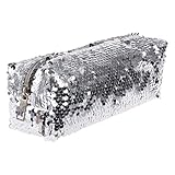 Lwl220 Luxus Pailletten-Glitzer Kosmetik Make-up Tasche Glänzend Bling Federmäppchen Etui Reißverschluss Tasche Box Schule Schreibwaren app.20x5x6cm/7.87x1.97x2.36in silber