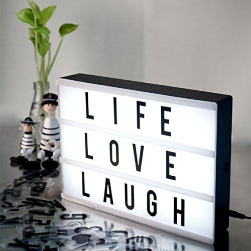 Cinema LED Light Box,Suniness Light Up Your Life Chargable DIY Light Box Sign with 90 Black Letters,Numbers and Symbols (A4)