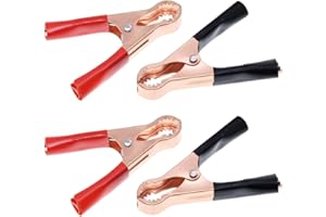 WUSJCOF 4 Pezzi 50A Clip a Coccodrillo, Morsetti a Coccodrillo Isolati, Pinze per Cavi Batteria, Morsetti a Coccodrillo in Rame per Cavi Batteria Auto per Veicoli Camion Auto